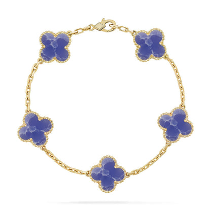 [Zalyn]LUCKY CLOVER 5-MOTIF BRACELET - BLUE LARIMAR COLLECTION
