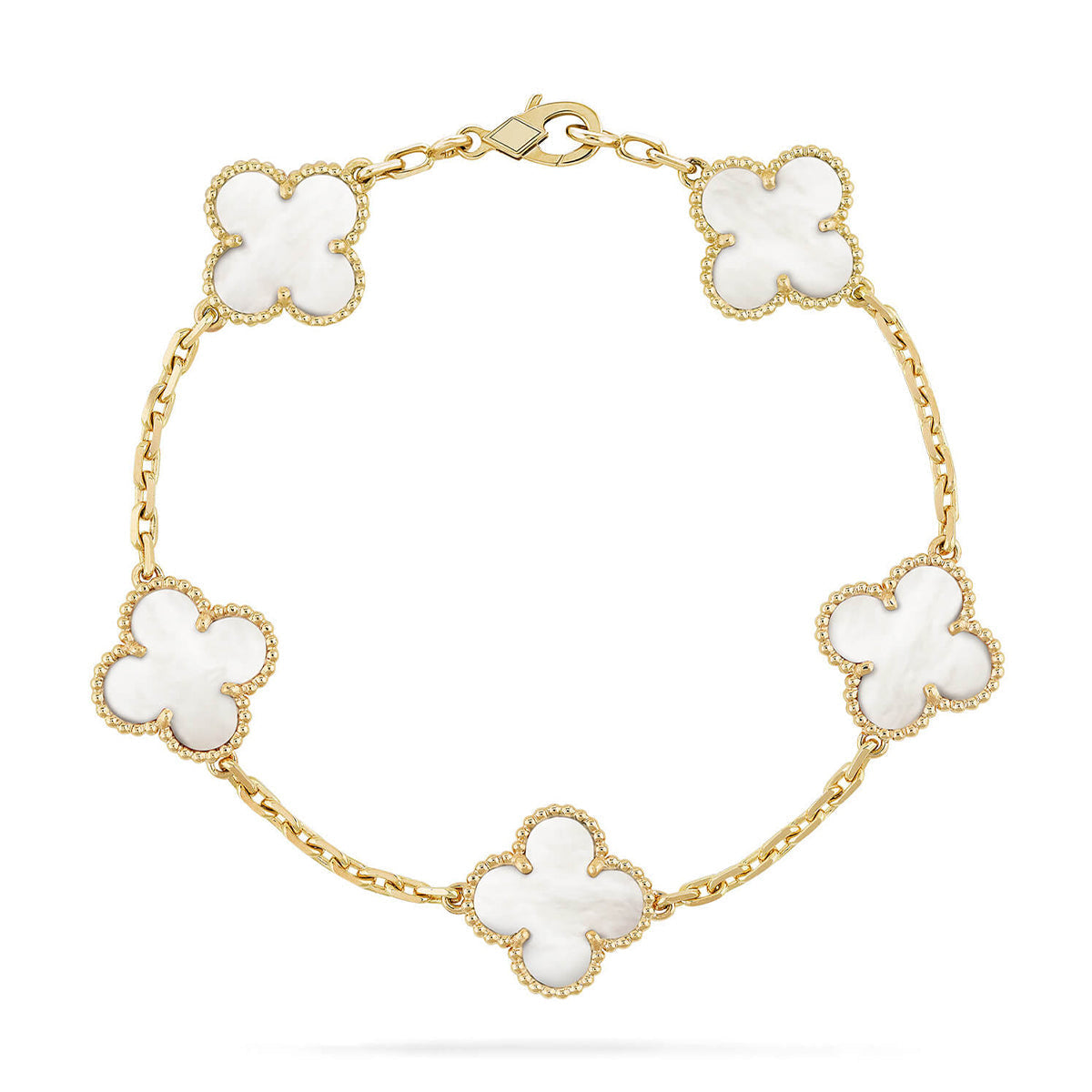 [Zalyn]LUCKY CLOVER 5-MOTIF BRACELET - WHITE MOTHER-OF-PEARL COLLECTION