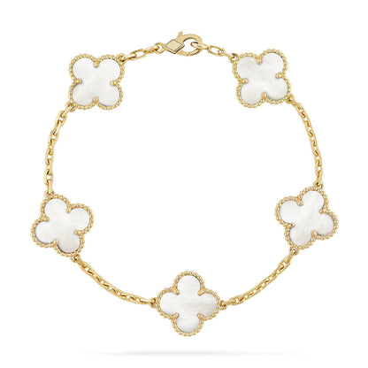 [Zalyn]LUCKY CLOVER 5-MOTIF BRACELET - WHITE MOTHER-OF-PEARL COLLECTION