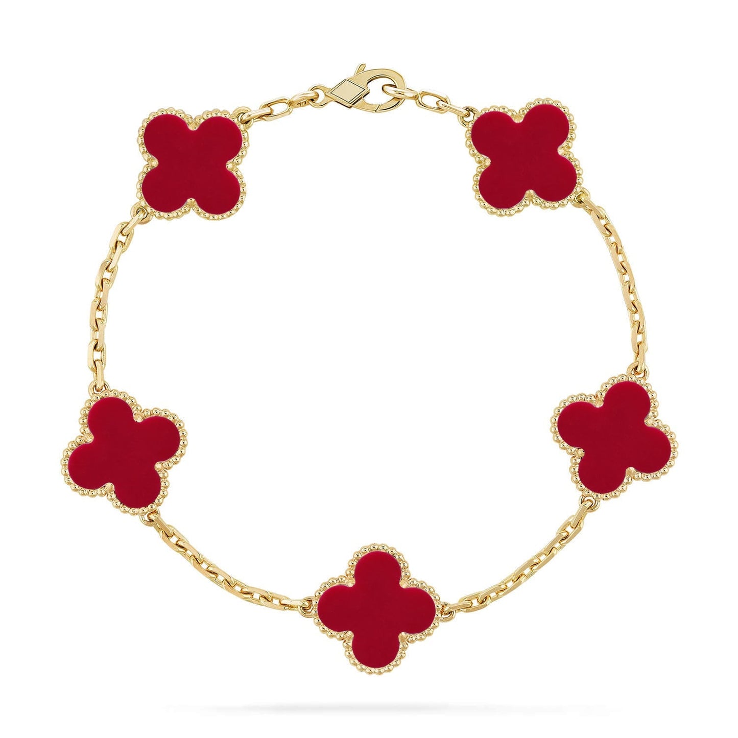 [Zalyn]LUCKY CLOVER 5-MOTIF BRACELET - RED CARNELIAN COLLECTION
