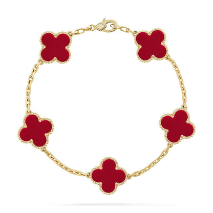 [Zalyn]LUCKY CLOVER 5-MOTIF BRACELET - RED CARNELIAN COLLECTION