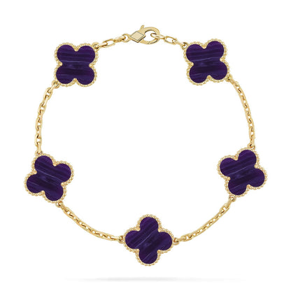 [Zalyn]LUCKY CLOVER 5-MOTIF BRACELET - CHAROITE COLLECTION