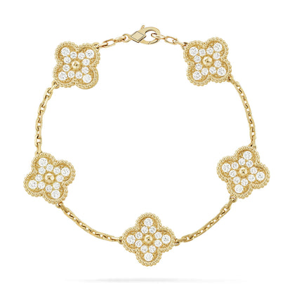 [Zalyn]LUCKY CLOVER 5-MOTIF BRACELET - FULL-DIAMOND