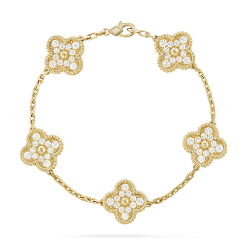 [Zalyn]LUCKY CLOVER 5-MOTIF BRACELET - FULL-DIAMOND