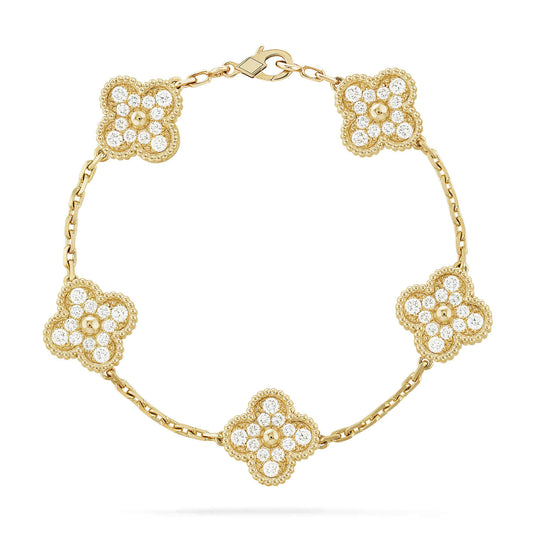 [Zalyn]LUCKY CLOVER 5-MOTIF BRACELET - FULL-DIAMOND