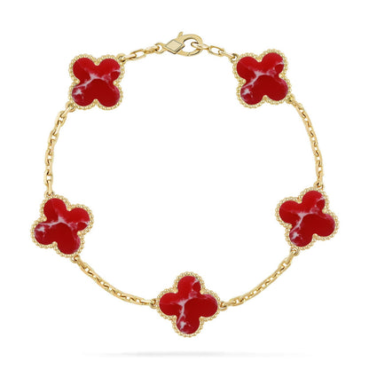 [Zalyn]LUCKY CLOVER 5-MOTIF BRACELET - RED LARIMAR COLLECTION