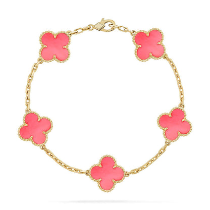 [Zalyn]LUCKY CLOVER 5-MOTIF BRACELET - PINK MOTHER-OF-PEARL COLLECTION