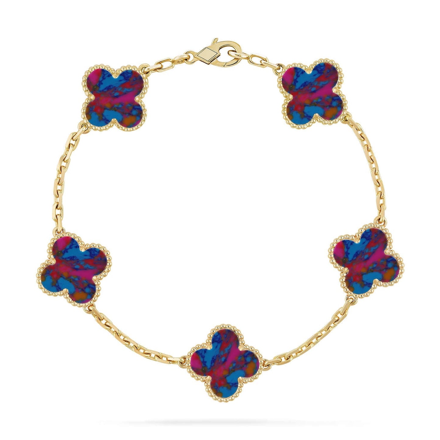 [Zalyn]LUCKY CLOVER 5-MOTIF BRACELET - MULTI-GEM COLLECTION