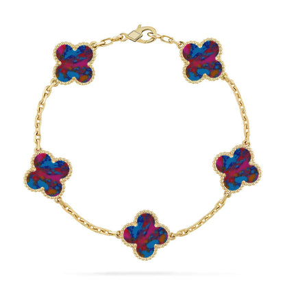 [Zalyn]LUCKY CLOVER 5-MOTIF BRACELET - MULTI-GEM COLLECTION
