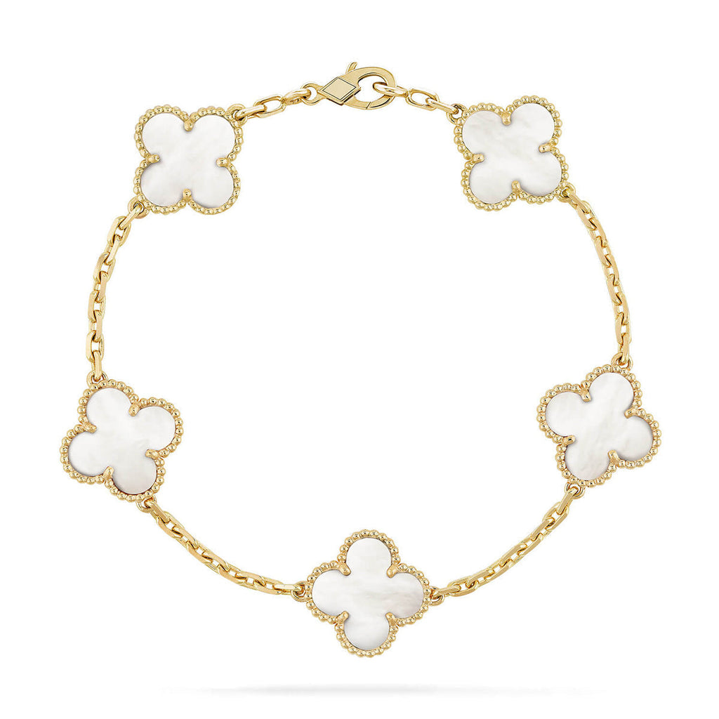 [Zalyn Jewelry ]CLOVER WHITE PEARL MOP 5 MOTIF BRACELET COLLECTION