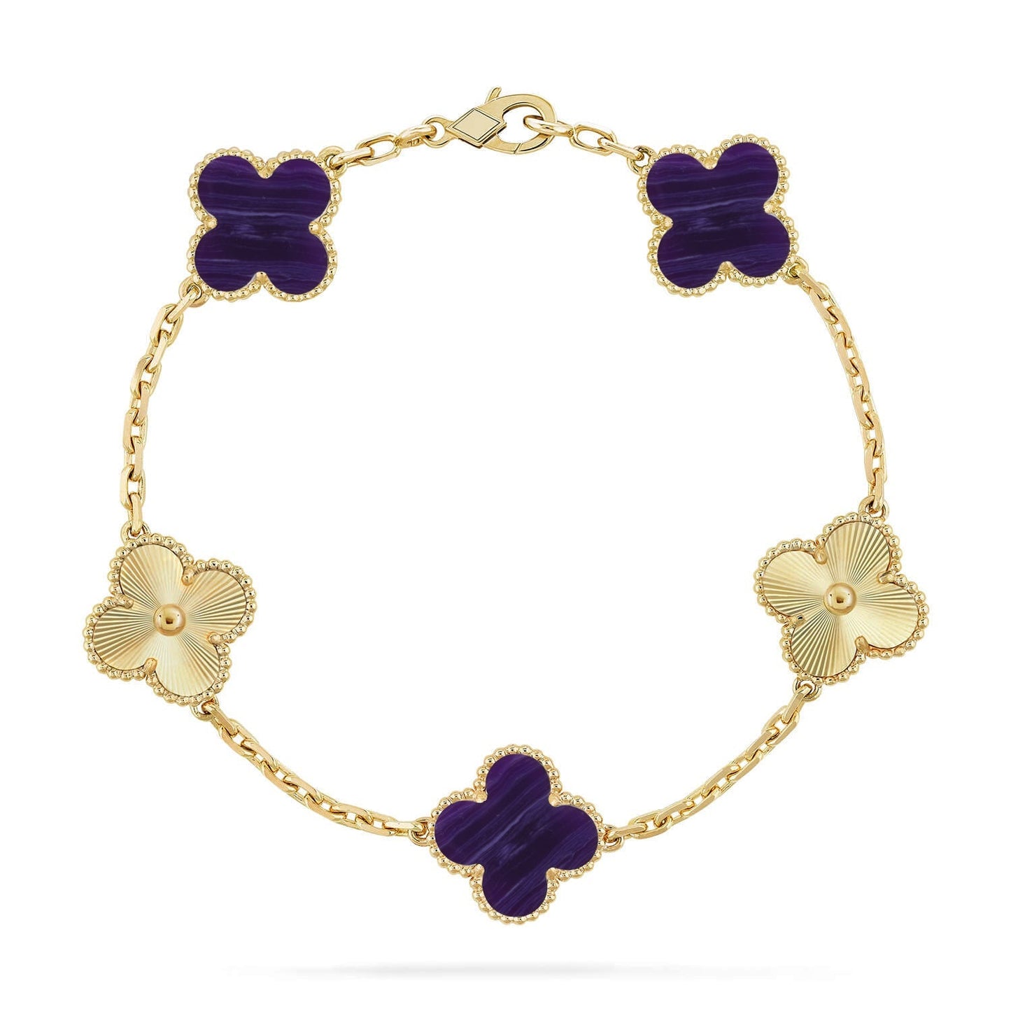 [Zalyn]LUCKY CLOVER 5-MOTIF BRACELET - CHAROITE COLLECTION