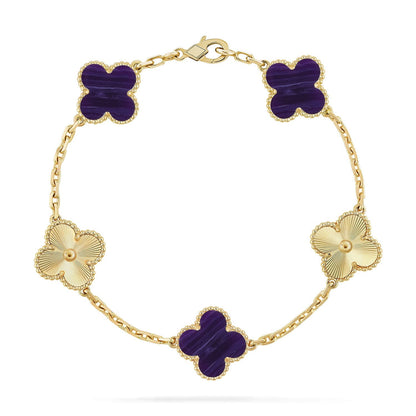 [Zalyn]LUCKY CLOVER 5-MOTIF BRACELET - CHAROITE COLLECTION