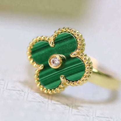 [Zalyn Jewelry ]CLOVER MALACHITE RING GOLD DIAMOND