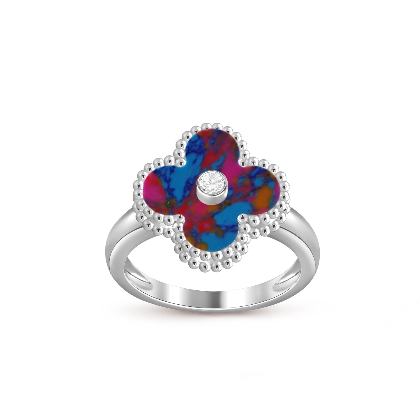 [Zalyn]LUCKY CLOVER DIAMOND-ACCENT WHITE GOLD RING COLLECTION