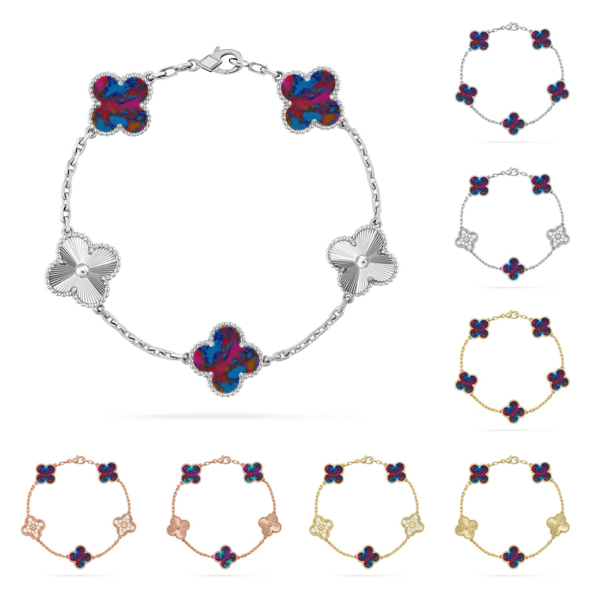 [Zalyn]LUCKY CLOVER 5-MOTIF BRACELET - MULTI-GEM COLLECTION
