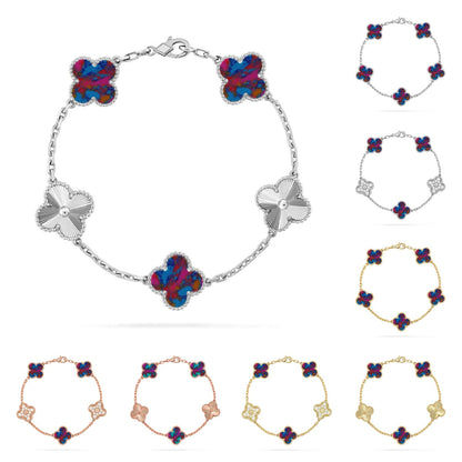 [Zalyn]LUCKY CLOVER 5-MOTIF BRACELET - MULTI-GEM COLLECTION