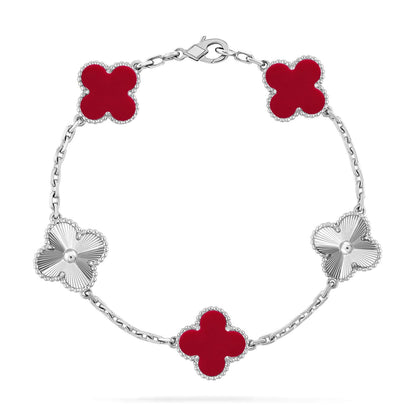 [Zalyn]LUCKY CLOVER 5-MOTIF BRACELET - RED CARNELIAN COLLECTION
