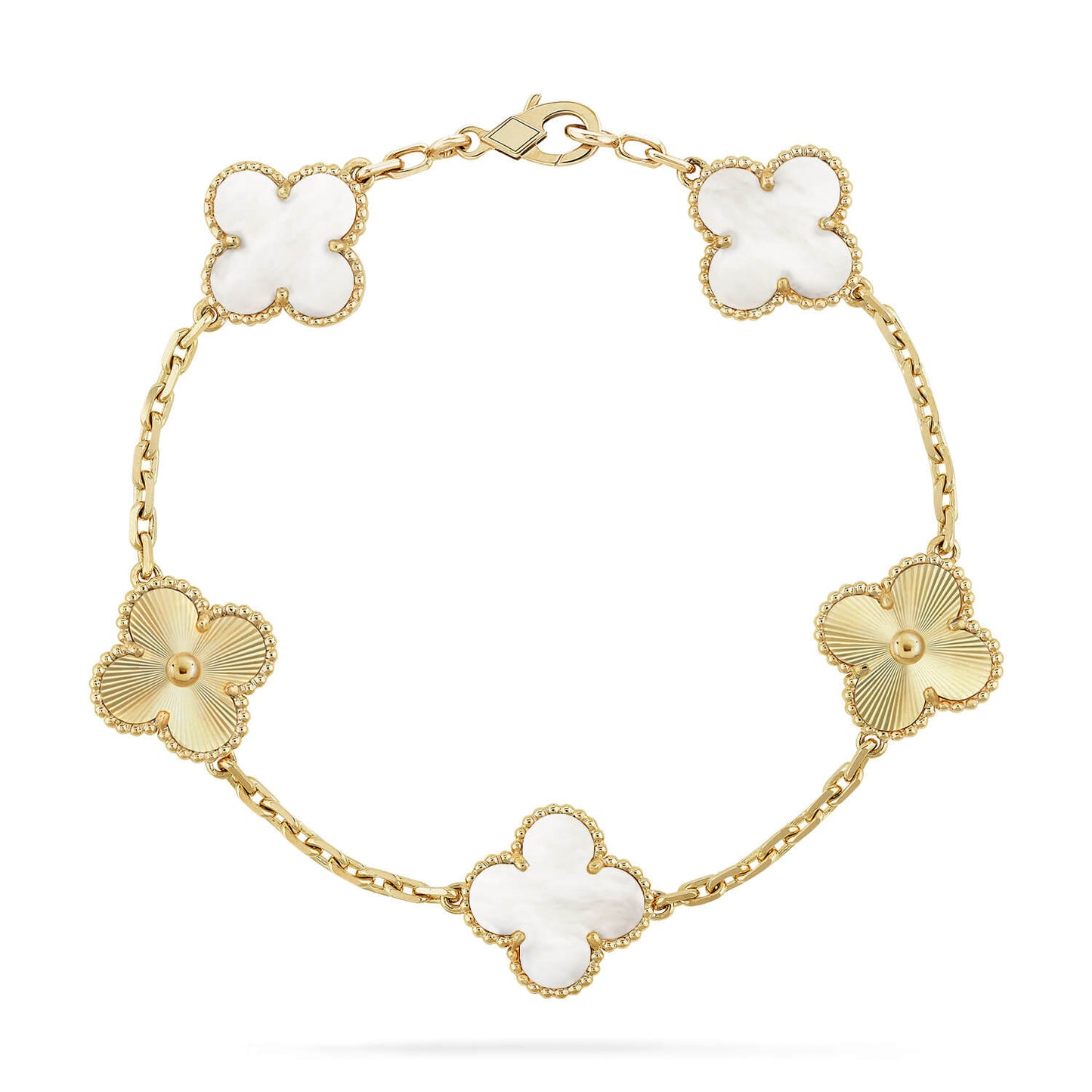 [Zalyn]LUCKY CLOVER 5-MOTIF BRACELET - WHITE MOTHER-OF-PEARL COLLECTION