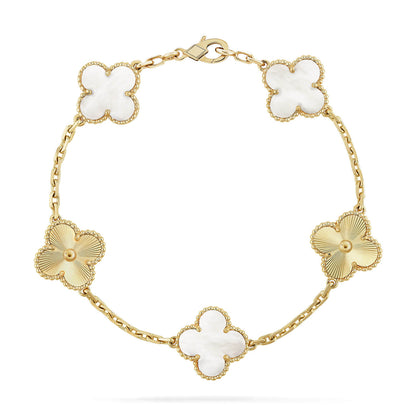 [Zalyn]LUCKY CLOVER 5-MOTIF BRACELET - WHITE MOTHER-OF-PEARL COLLECTION