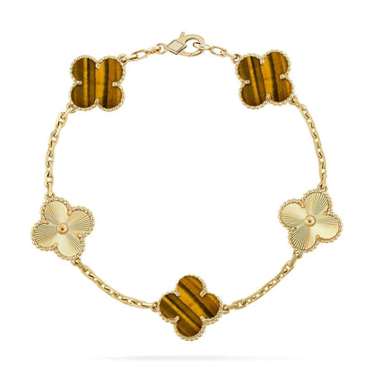 [Zalyn]LUCKY CLOVER 5-MOTIF BRACELET -  TIGER’S EYE COLLECTION