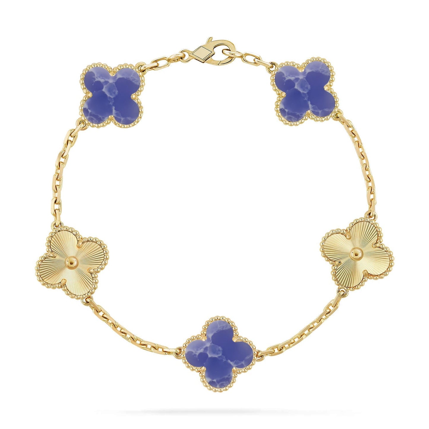 [Zalyn]LUCKY CLOVER 5-MOTIF BRACELET - BLUE LARIMAR COLLECTION