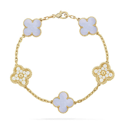 [Zalyn Jewelry ] CLOVER 5 MOTIF PURPLE CHALCEDONY BRACELET COLLECTION