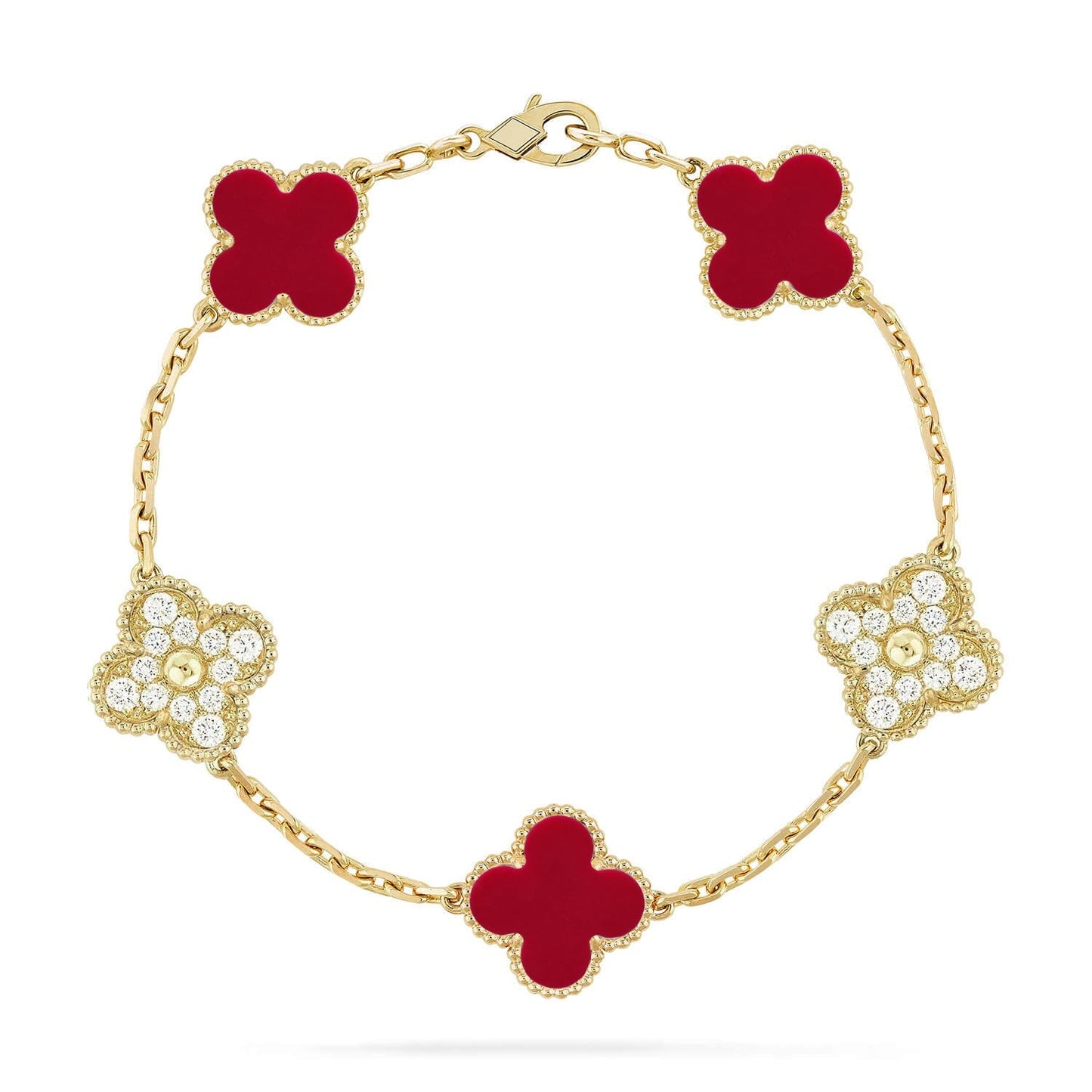 [Zalyn]LUCKY CLOVER 5-MOTIF BRACELET - RED CARNELIAN COLLECTION