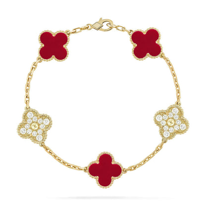 [Zalyn]LUCKY CLOVER 5-MOTIF BRACELET - RED CARNELIAN COLLECTION