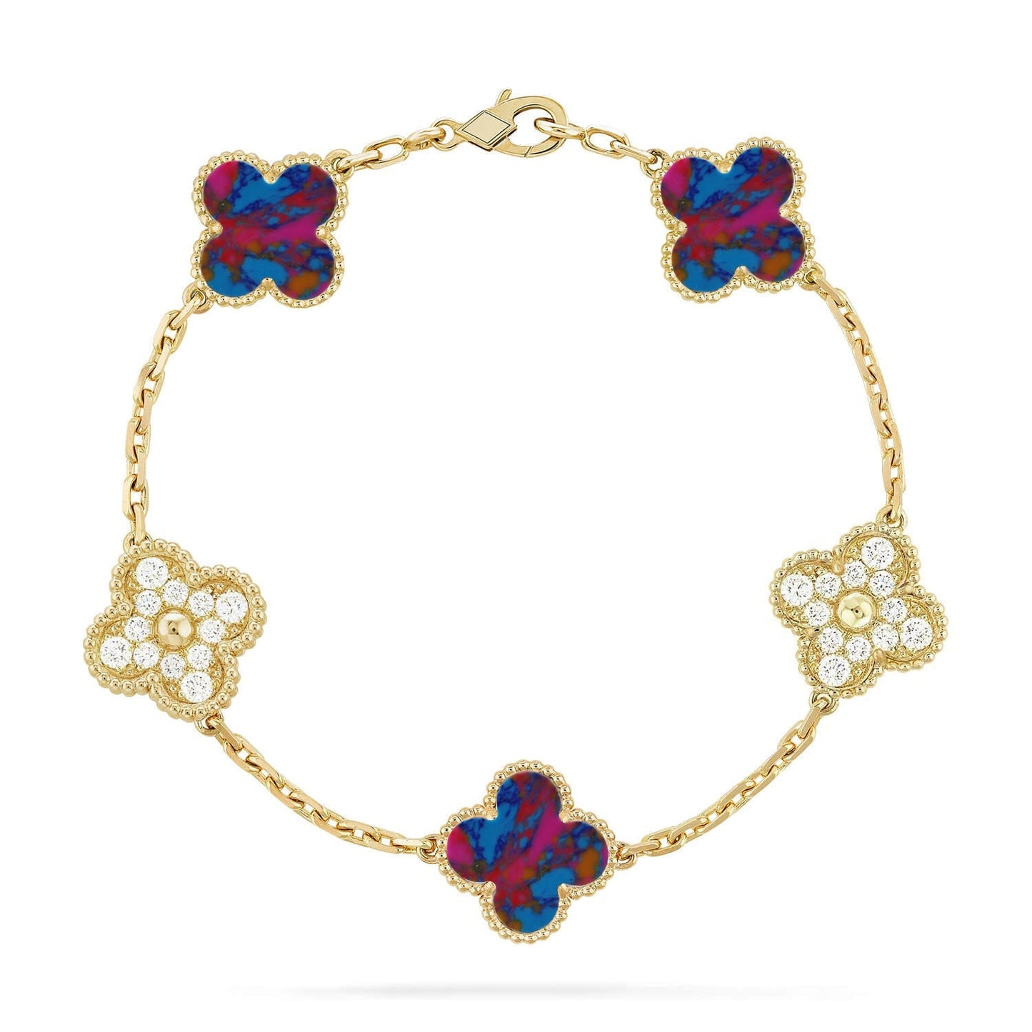[Zalyn]LUCKY CLOVER 5-MOTIF BRACELET - MULTI-GEM COLLECTION