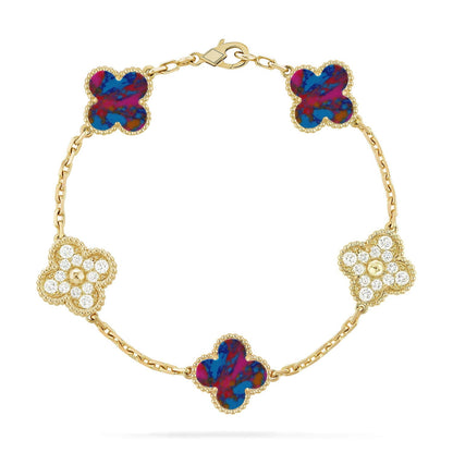 [Zalyn]LUCKY CLOVER 5-MOTIF BRACELET - MULTI-GEM COLLECTION