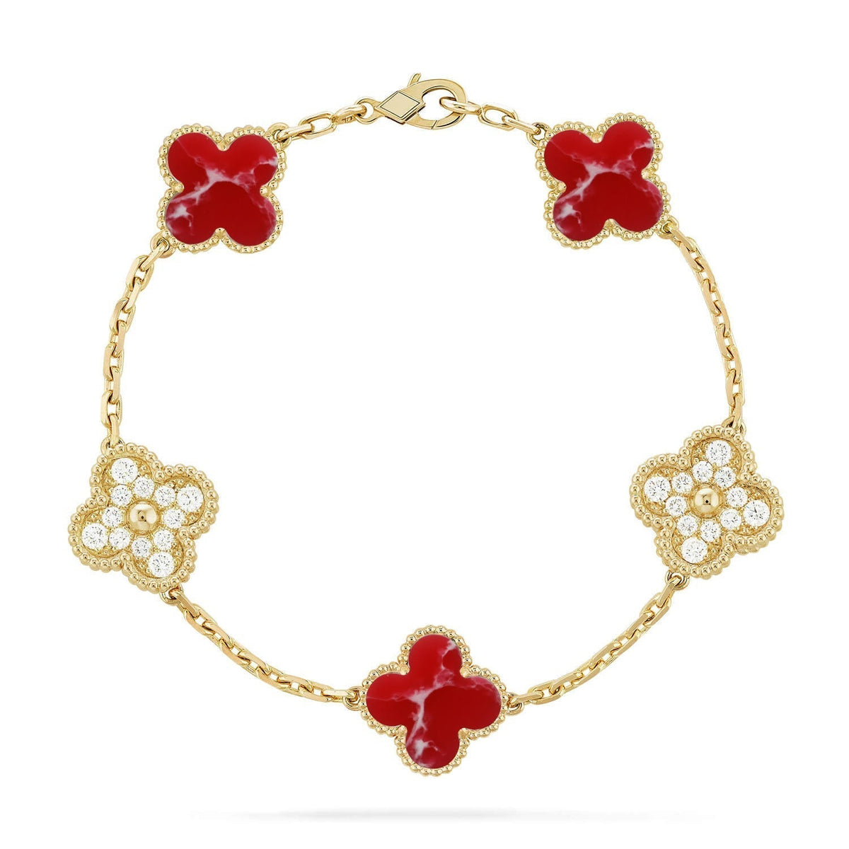 [Zalyn Jewelry ]CLOVER 5 MOTIF RED PATTERN BRACELET COLLECTION