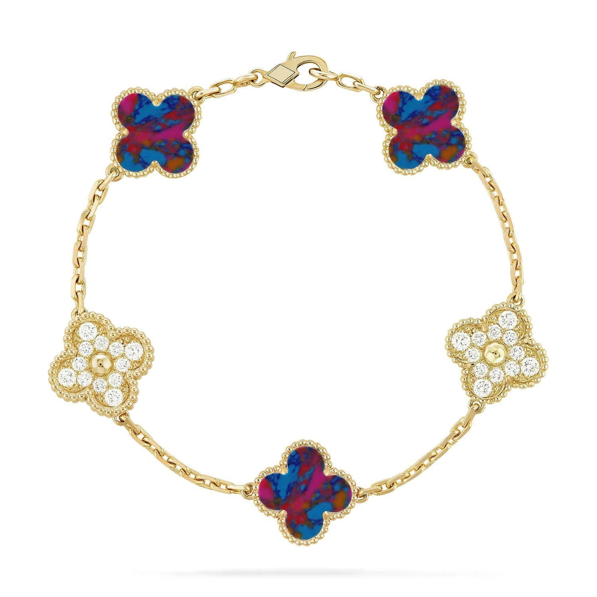 [Zalyn Jewelry ]CLOVER 5 MOTIF COLOR GEMSTONES BRACELET COLLECTION