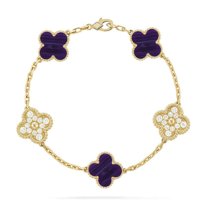 [Zalyn Jewelry ]CLOVER 5 MOTIF PURPLE STRIPES BRACELET COLLECTION