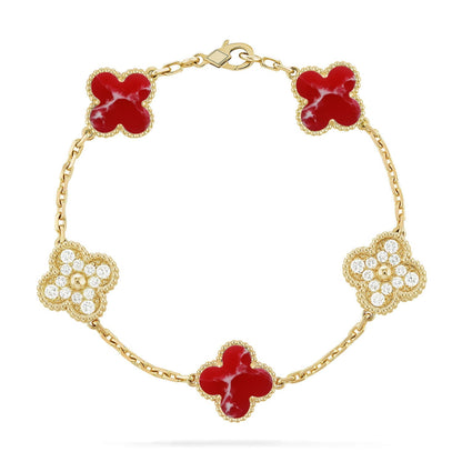 [Zalyn]LUCKY CLOVER 5-MOTIF BRACELET - RED LARIMAR COLLECTION