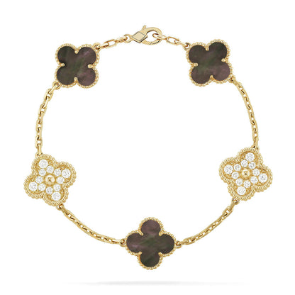 [Zalyn]LUCKY CLOVER 5-MOTIF BRACELET - GREY MOTHER-OF-PEARL COLLECTION