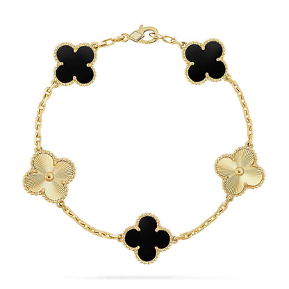 [Zalyn]LUCKY CLOVER 5-MOTIF BRACELET - BLACK OXNY COLLECTION