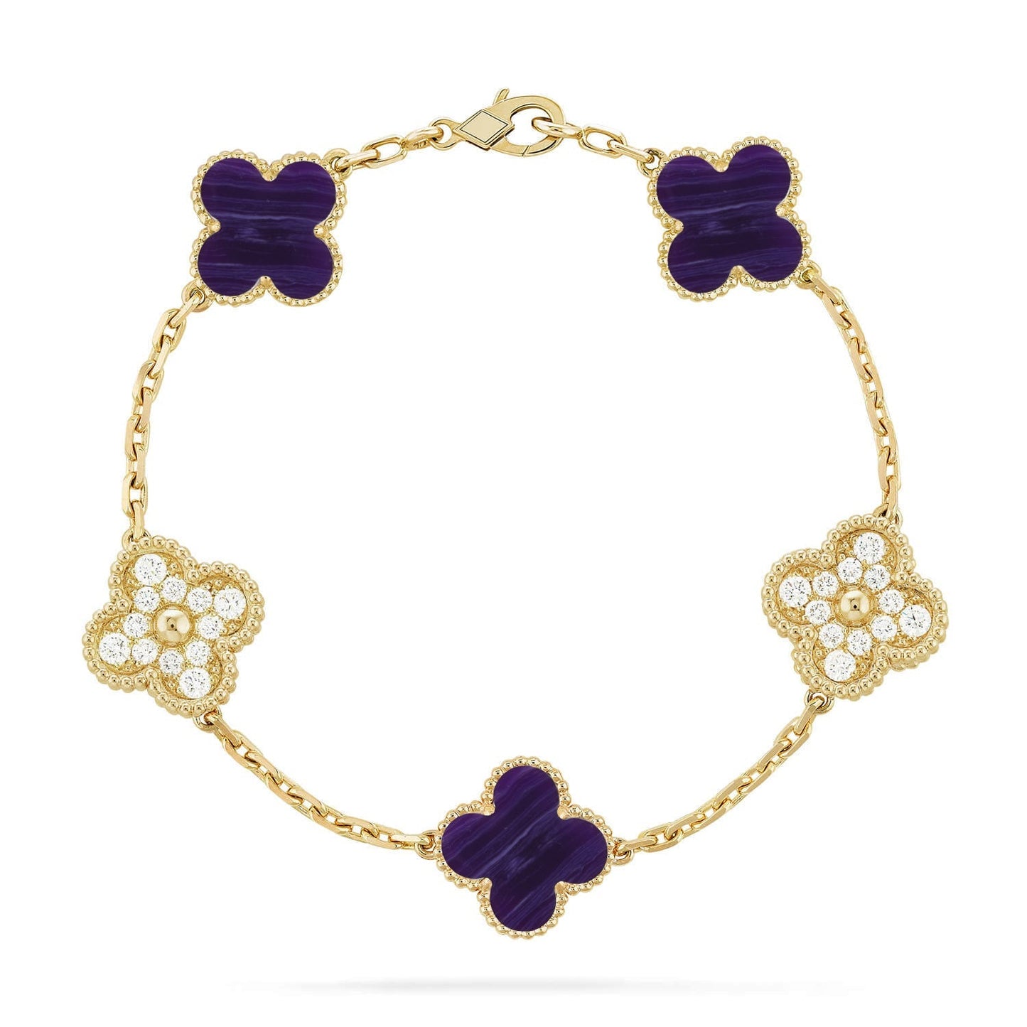 [Zalyn]LUCKY CLOVER 5-MOTIF BRACELET - CHAROITE COLLECTION