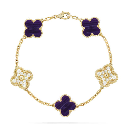 [Zalyn]LUCKY CLOVER 5-MOTIF BRACELET - CHAROITE COLLECTION