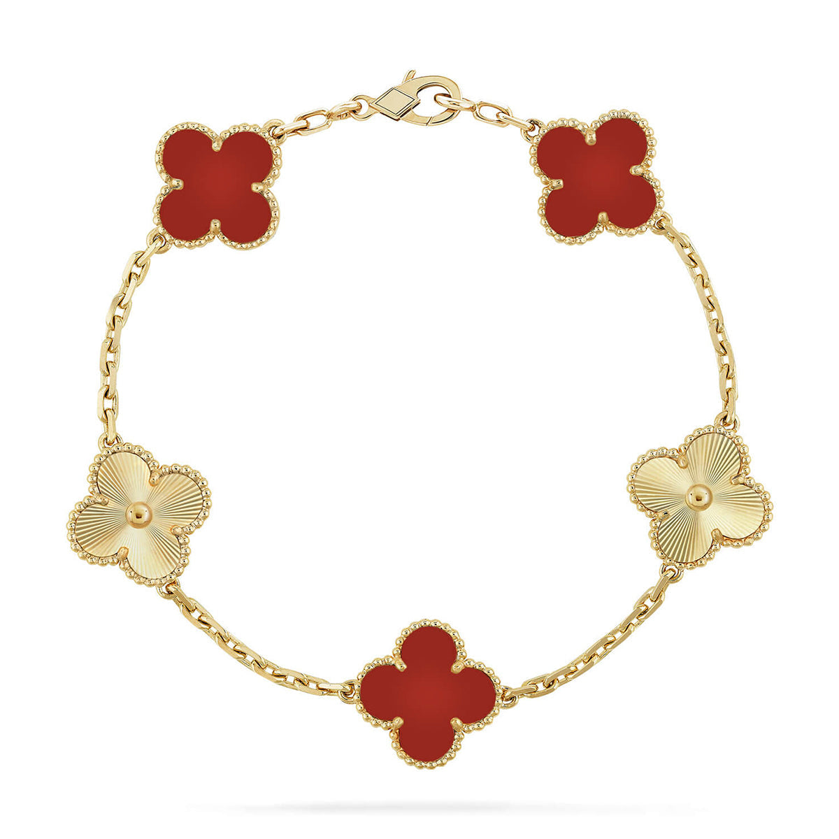[Zalyn Jewelry ] CLOVER 5 MOTIF RED CORNELIAN BRACELET COLLECTION