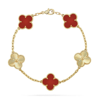 [Zalyn Jewelry ] CLOVER 5 MOTIF RED CORNELIAN BRACELET COLLECTION