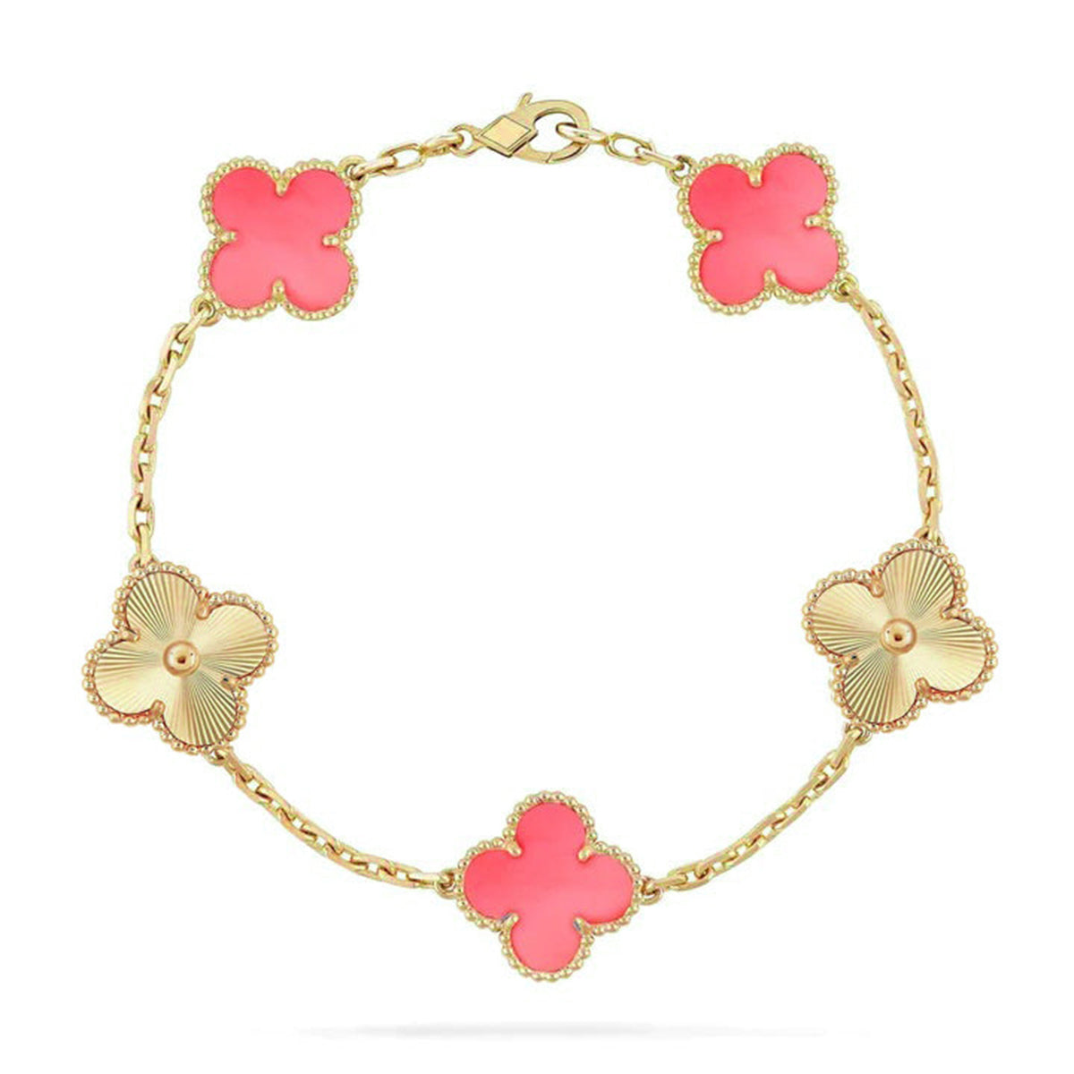 [Zalyn]LUCKY CLOVER 5-MOTIF BRACELET - PINK MOTHER-OF-PEARL COLLECTION