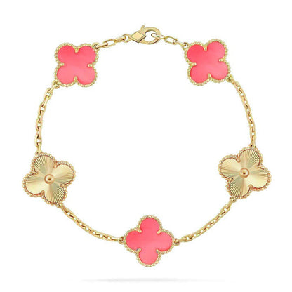 [Zalyn]LUCKY CLOVER 5-MOTIF BRACELET - PINK MOTHER-OF-PEARL COLLECTION