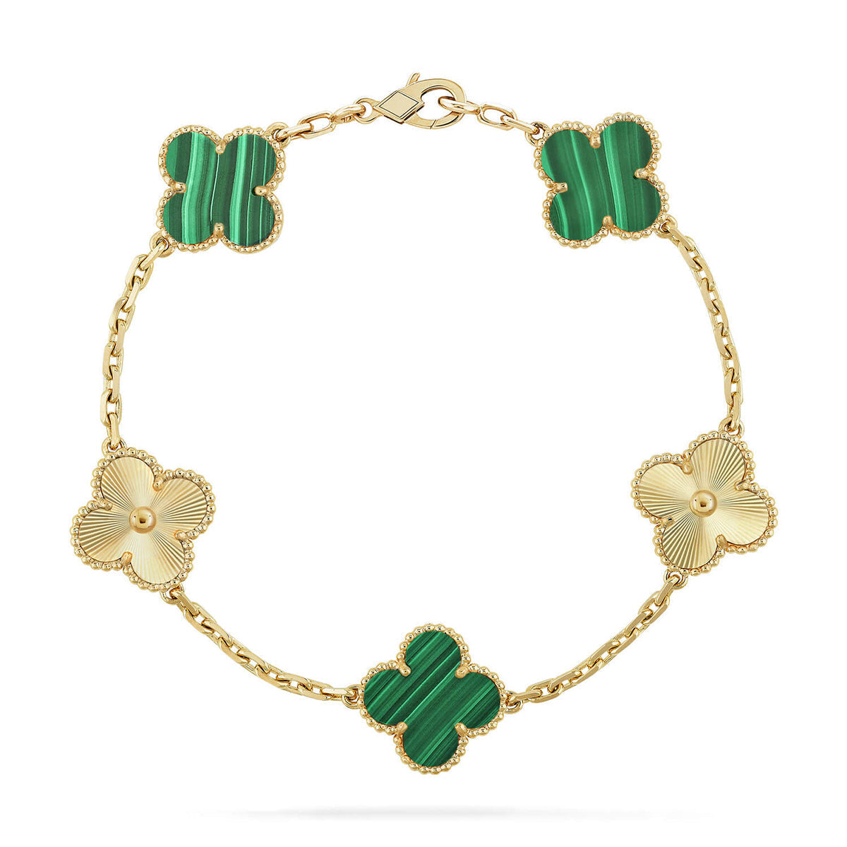 [Zalyn]LUCKY CLOVER 5-MOTIF BRACELET - MALACHITE COLLECTION