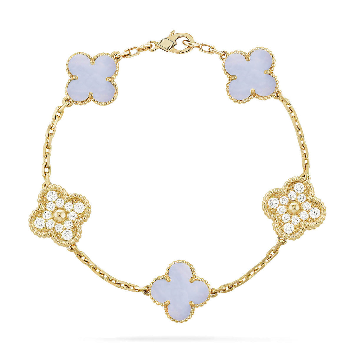 [Zalyn]LUCKY CLOVER 5-MOTIF BRACELET - PURPLE CHALCEDONY COLLECTION