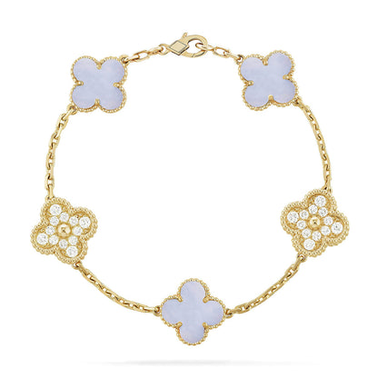 [Zalyn]LUCKY CLOVER 5-MOTIF BRACELET - PURPLE CHALCEDONY COLLECTION
