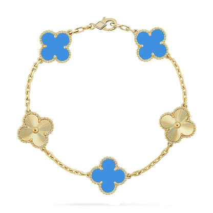 [Zalyn]LUCKY CLOVER 5-MOTIF BRACELET - BLUE AGATE COLLECTION