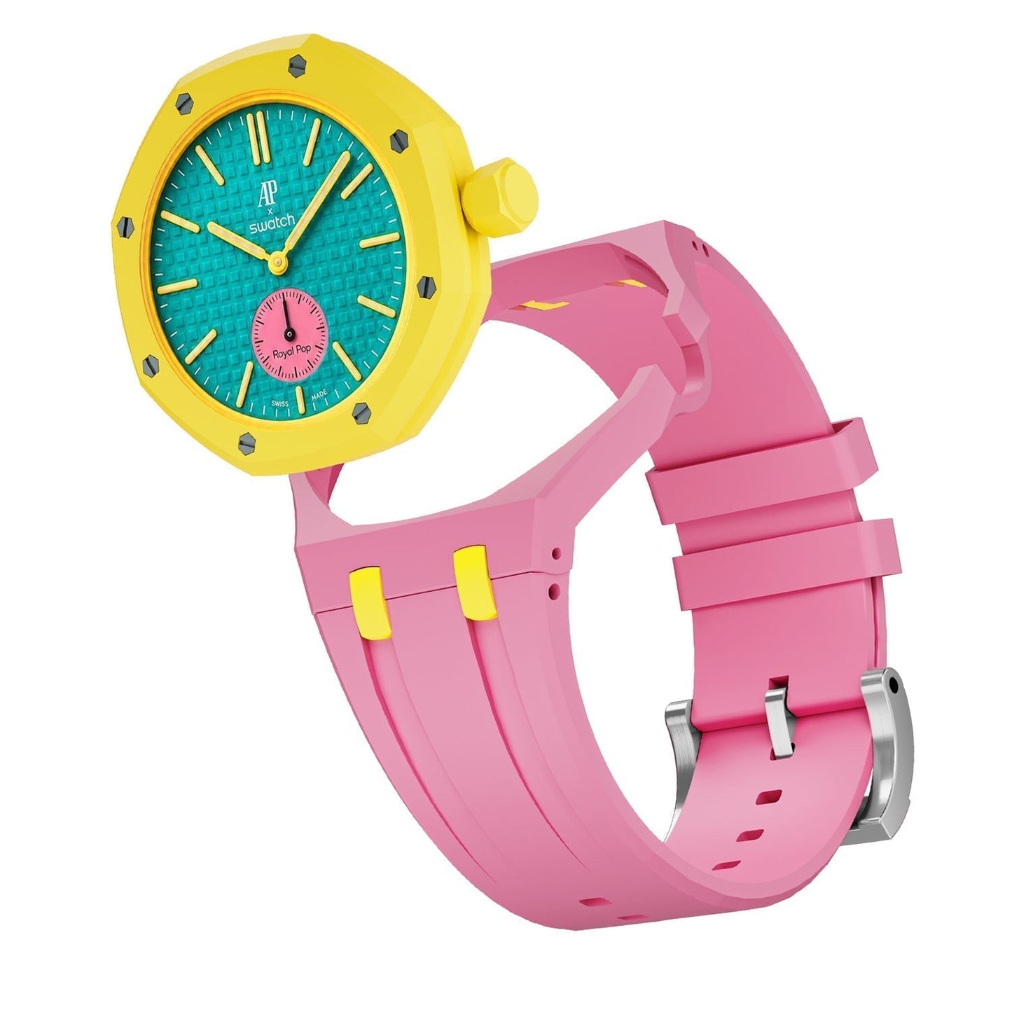 [Zalyn]OAK POP EXCLUSIVE PINK AND YELLOW SILICONE STRAP