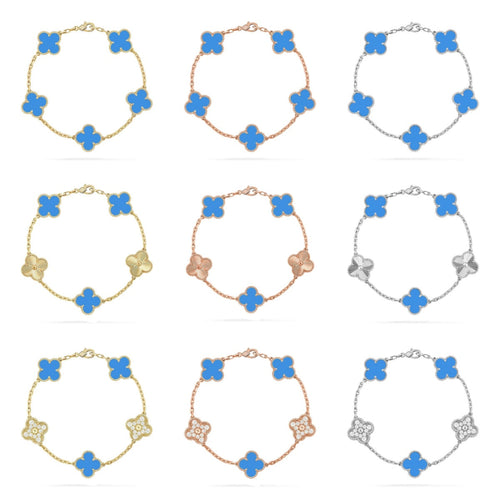 [Zalyn Jewelry ] CLOVER 5 MOTIF BLUE AGATE BRACELET COLLECTION