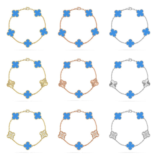 [Zalyn Jewelry ] CLOVER 5 MOTIF BLUE AGATE BRACELET COLLECTION