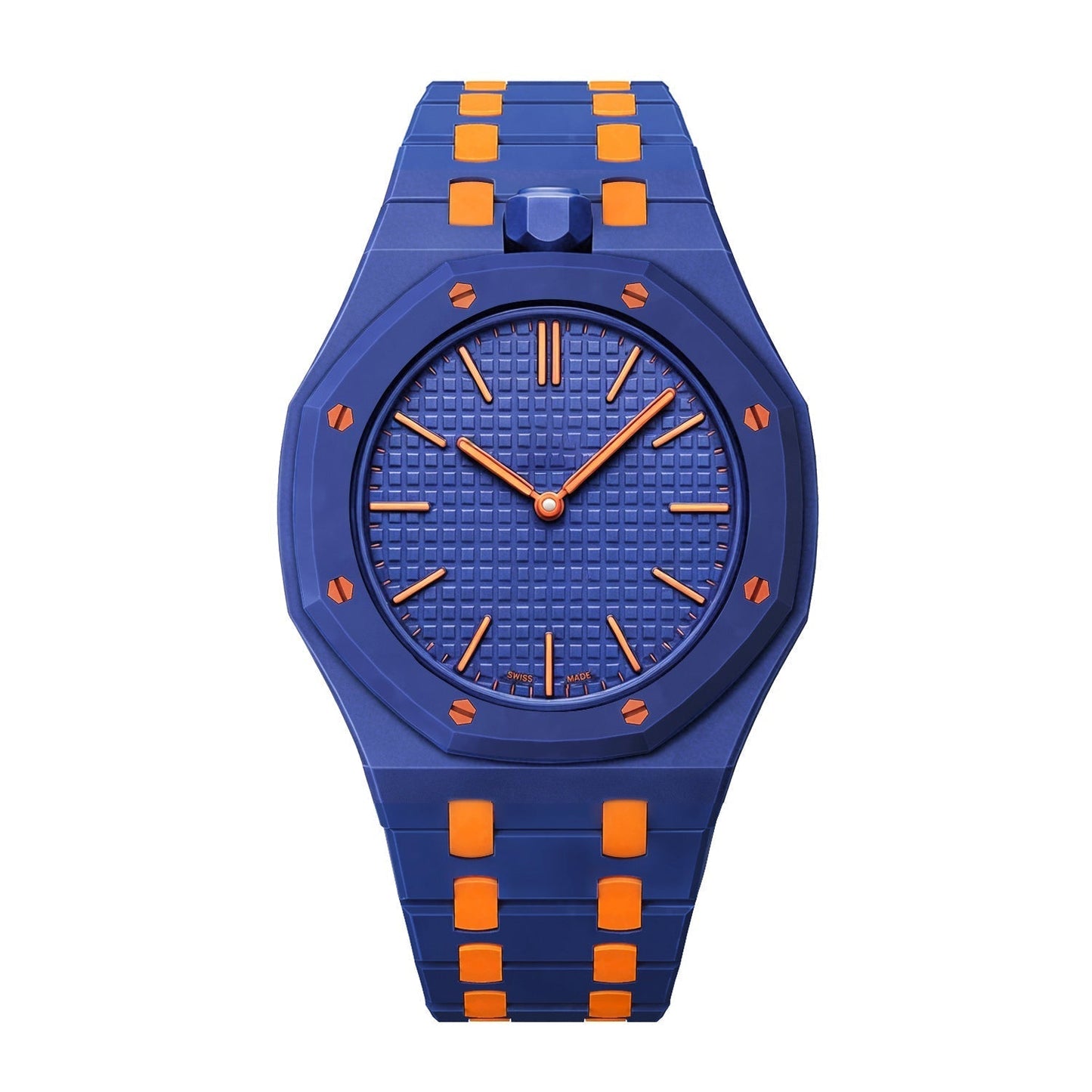 [Zalyn]OAK POP EXCLUSIVE DARK BLUE AND ORANGE BIOCERAMIC STRAP